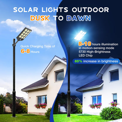 OKPRO 10000W Solar Street Lights Outdoor, IP66 Waterproof Solar Lights Outdoor with Motion Sensor & Remote, Dusk to Dawn Commercial Security Lighting for Parking Lot, Yard, Farm, Driveway