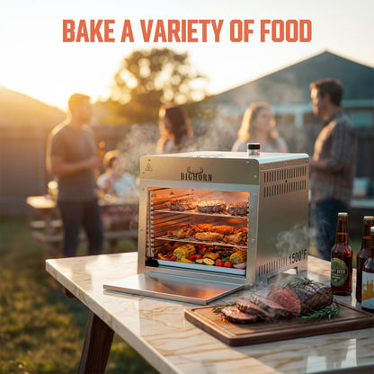 BIG HORN OUTDOORS 1500°F Small Infrared Propane Gas Grill – Portable Steak Broiler & Sear Station, Outdoor Salamander BBQ with Pizza Stone, Stainless Steel, 16 inch