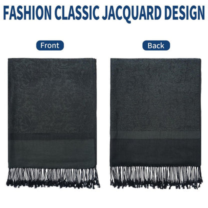 QIUTIMIY Paisley Pashmina Shawl Wrap Women Reversible Vintage Jacquard Pashmina Rave Scarf with Fringe for Evening, Wedding(Flower3-Black)