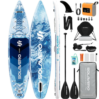 SOLAVERO Inflatable Stand Up Paddle Board, Adventure 12.5'×33" Extra Large SUP with Premium Accessories, Anti-Slip EVA Deck for Adults 600lb Capacity Upgraded Paddleboard for River, Ocean