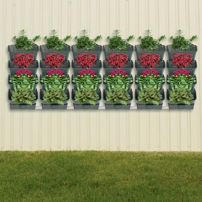 Liffshsy Hanging Vertical Wall Planter, Stackable Wall-Mounted Planter Indoor Outdoor with 6 Drainage Pot 18 Plastic Pot 6.56ft Drainage Pipe Vegetable Hanging Pocket Holder Flowerpot(Army Green 24)