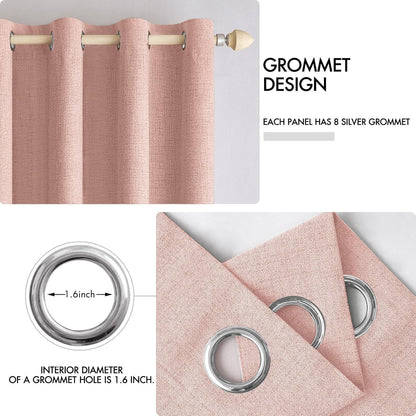MIULEE 100% Blackout Linen Curtains - Thermal Insulated Blush Pink Grommet Drapes | 52 x 96 Inch (2 Panels)