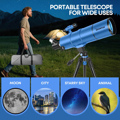 Dianfan Telescope for Kids & Adults, 90mm Aperture 550mm Astronomical Professional Telescope for Adults High Powered, Portable Travel Telescopes for Beginners with Tripod & Adapter, Bag, Folding Stool