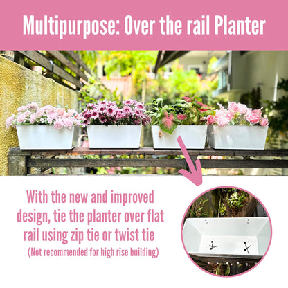 LaLaGreen Rail Planter (16 Inch, 4 Pack) Rectangular Metal Metal Hanging Flower Pots Railing Fence Balcony Gardening for Apartment Patio Planters Garden Style Iron Outdoor Deck Decoration Porch Decor