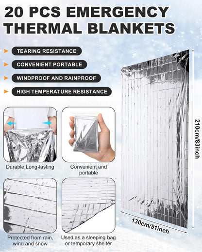 Silicherry 100 Pcs Homeless Care Package Supplies Bulk Emergency Blankets Winter Beanies Hats Scarf Gloves Socks Set