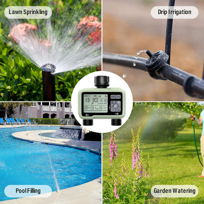SOYUS Programmable Garden Hose Timer - Waterproof Digital Irrigation System with Rain Delay | 2 Outlets