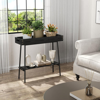 BAMBANG Bamboo Plant Stand Indoor, 2 Tier Small Plant Table, Tall Plant Stand for Indoor Plants, Window Sill Plant Shelf, Flower Pot Holder Plant Bench Plant Rack for Living Room Outdoor, Black