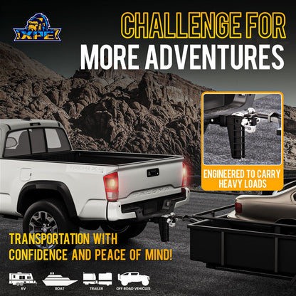 XPE Adjustable Trailer Hitch Fits 2.5-Inch Receiver, Heavy Duty Tow Hitches (18500 LBS GTW) 6 Inch Drop Truck Hitch Tri-Ball Mount with Hook (1-7/8" x 2" x 2-5/16")