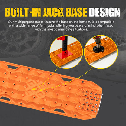 BUNKER INDUST Offroad Traction Board with Jack Base,Pair 47.24"L x 14"W Recovery Track Tire Traction Mat -Orange Sand,Mud,Snow Ramps (Replaceable Dual Colors Teeth/Rugged Steel Plate) Gen 11th