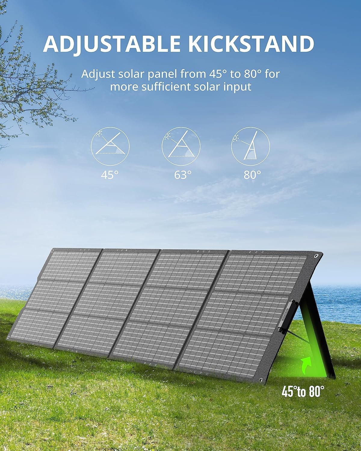 GROWATT 200W Portable Solar Panel for Power Station, 24V Foldable Solar Charger with Adjustable Kickstands, Universal Connector, Water & Dustproof for Outdoor Camping RV Off Grid System
