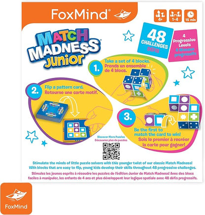 FoxMind Games: Match Madness Junior A Pattern Matching Puzzle Game Make The Match in a Flash Develops Visual Recognition and fine Motor Skills Play with up to 4 Players for Ages 4 and up