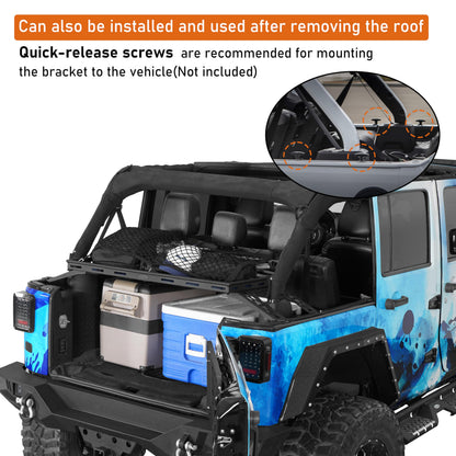 Hooke Road Rear Trunk Cargo Rack Basket Tray for 2007-2026 Jeep Wrangler JK JL 4-Door Hardtops, Sturdy Steel Shelf for Camping Trip Gear