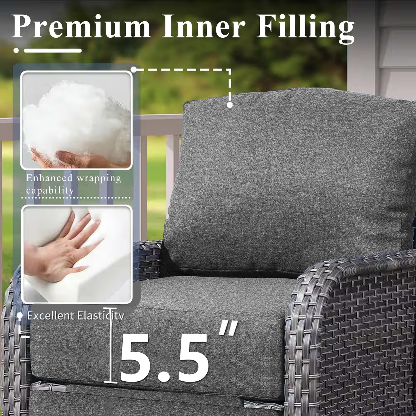 CDCKHX Replacement Cushions for Outdoor Furniture Recliner with Footrest,Wicker Reclining Patio Lounge Chair Cushions Deep Seat,Indoor or Outdoor(ONLY Cushion) (3, Dark Gray, 23.82 * 27.95 * 5.5in)
