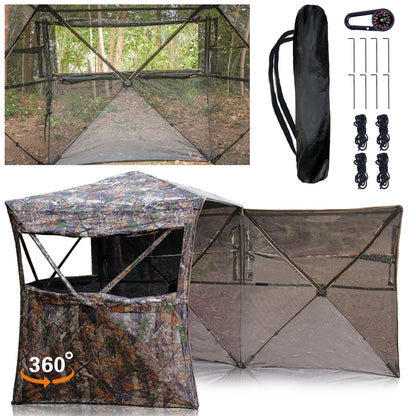 Beviliu Hunting Blinds 360 Degree See Through Ground Blind for Turkey Hunt, 2/3/4 Person Hunting Gear, Turkey Hunt Accessories Camouflage Portable Pop Up Deer Blinds for Hunt