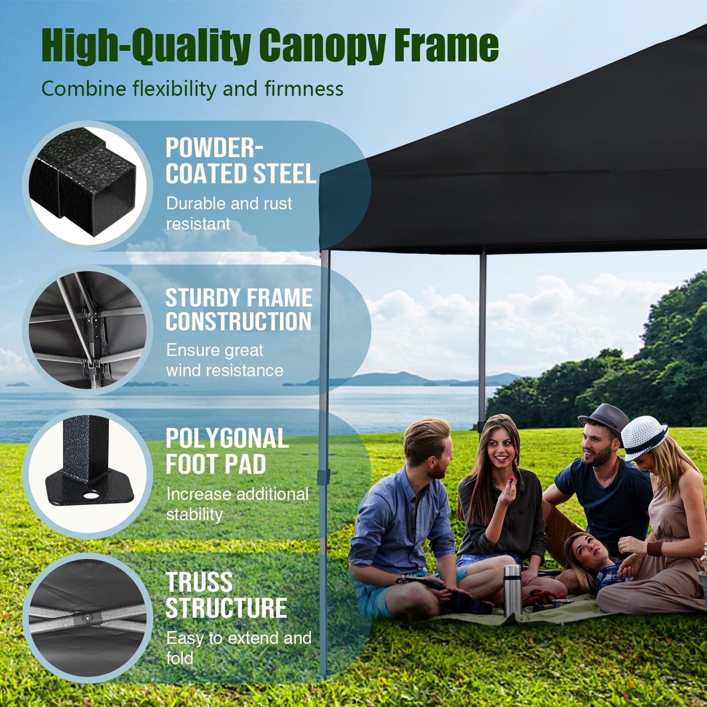 Eurmax USA NOMATTER ONE-Person Open&Close 10x10ft Pop Up Canopy Tent，Portable Shelter Canopy for Outdoor Events，Instant Canopies, Temporary Sunshade,Bonus 4 Sand Bags(Black)