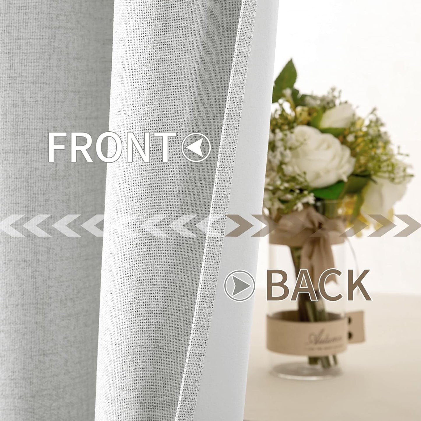 MIULEE Blackout Curtains - 100% Thermal Insulated Linen Textured Drapes | Heathered White, 52 x 45 Inch (2 Panels)