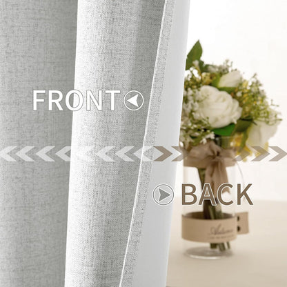 MIULEE Blackout Curtains - 100% Thermal Insulated Linen Textured Drapes | Heathered White, 52 x 45 Inch (2 Panels)