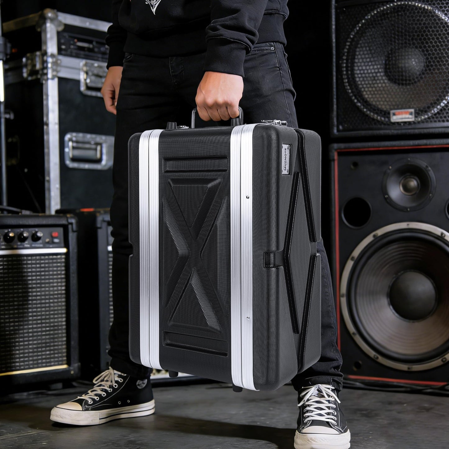 MUZNOTE 4U ABS Rack Case Shallow 8" Depth, 19" Rackmount Flight Road Travel Case,WaterproofProtective Hard Case with Customized Foam, Wireless MicSystem Storage, Amps, Mixers, Microphone Receivers