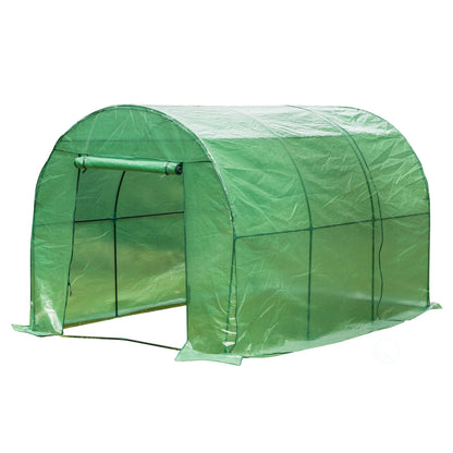 Gardenised 10 FT Green Outdoor Portable Garden Plant Walk-in Greenhouse Tunnel and Garden Plant Hot House with Roll-up Zipper Door Waterproof