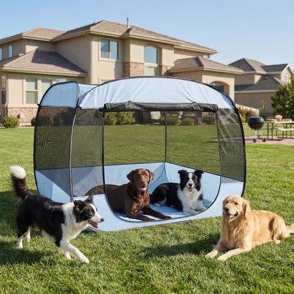 EighteenTek XLarge Popup Portable Dog Houses, 5.3'x4'H Assembly-Free Gazebo-Style Dog Cot Cat Playpen Screen Pet Tent Sun Shade Shelter Dog Bed with Canopy for Outdoor, Anti-Bugs with Leakproof Bottom