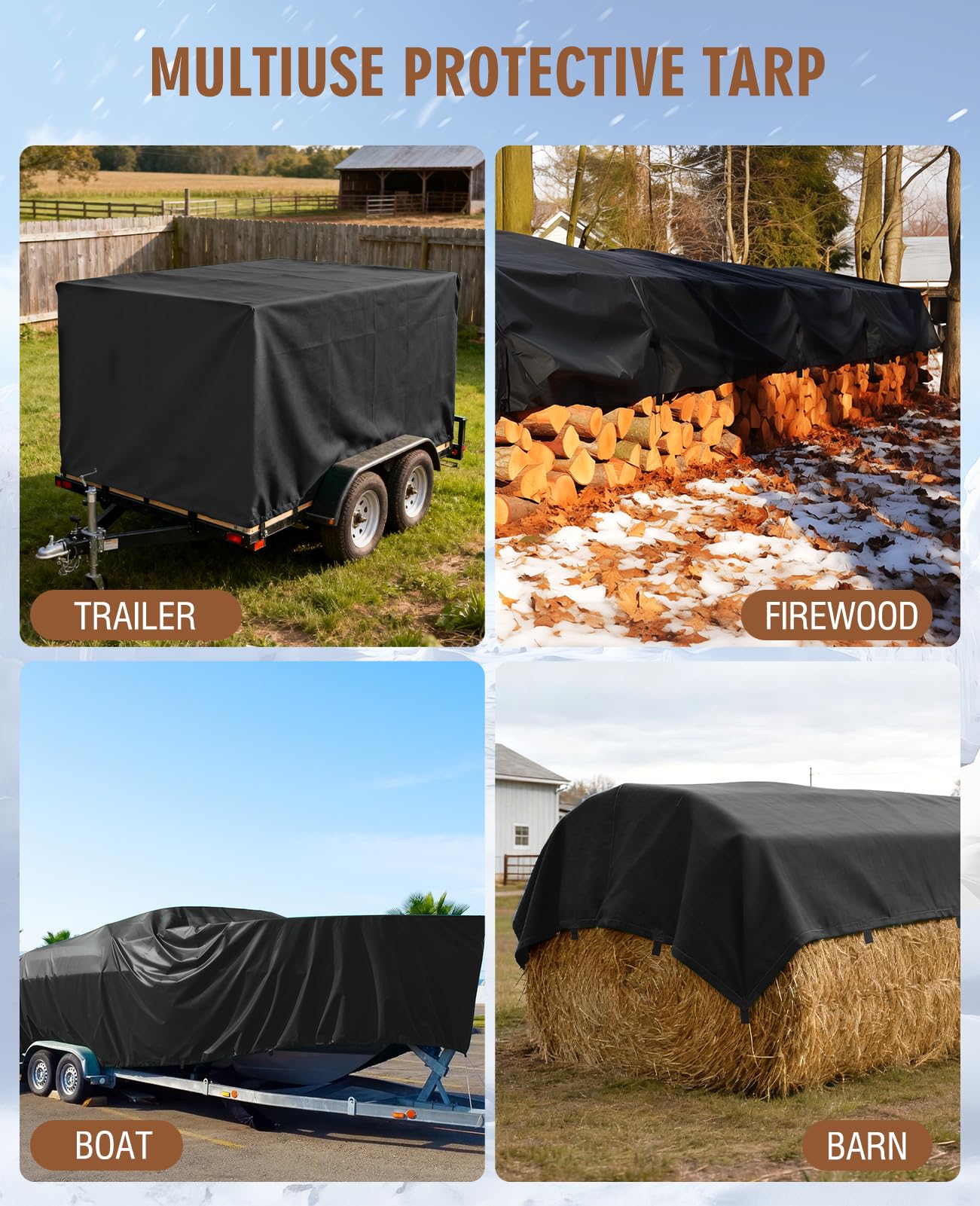 HIRALIY 20 Mil Heavy Duty Waterproof Tarp, 20x30ft Black Tarpaulin with Reinforced Webbing Loops, Multipurpose Oxford Fabric Tarp for Firewood, Roof, Camping, Pool