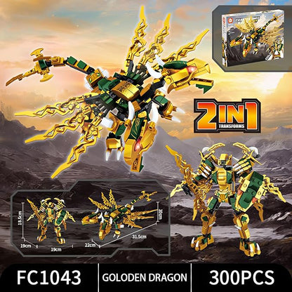 Ninja Mech Dragon Building Blocks Set 2-in-1 Transforming Robot &amp Elemental Action Figures 1222 PCS STEM Construction Toy for Kids 6-12 Birthday Gift Compatible with Major Brands (4 Elements)