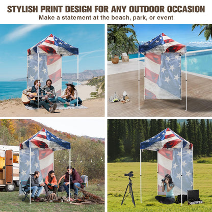 EAGLE PEAK Pop up Canopy 5x5, Outdoor Portable Canopy Tent with One Removable Sunwall, Carry Bag Included, Stars and Stripes