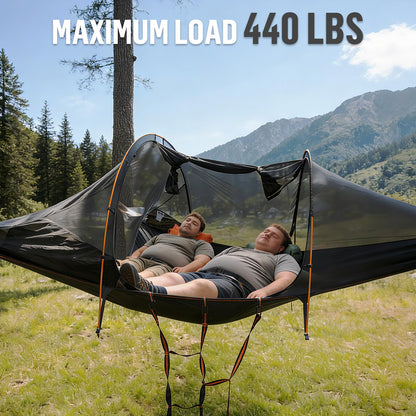 Night Cat Triangle Hammocks 2-Persons: Lay Flat 3 Point Hammock Tent with Bug Net Rainfly 13ft 440 LBS