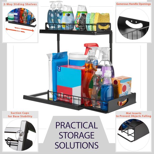 ClearSpace Under Sink Organizer - 2 Pack Pull-Out Cabinet Organizers with Metal Sliding Drawers | Black