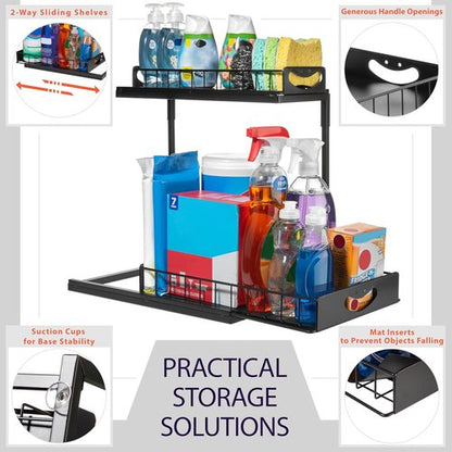 ClearSpace Under Sink Organizer - 2 Pack Pull-Out Cabinet Organizers with Metal Sliding Drawers | Black