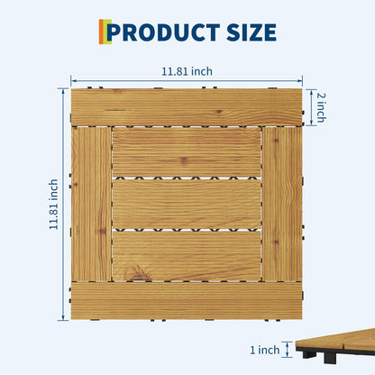 33 Pack Acacia Wood Deck Tiles, 12"X12" Interlocking Patio Flooring (32 Sq ft Total) for Outdoor & Indoor Use - Non-Slip Water Resistant Balcony, Pool Deck Tiles, Easy Snap Together,Yellow