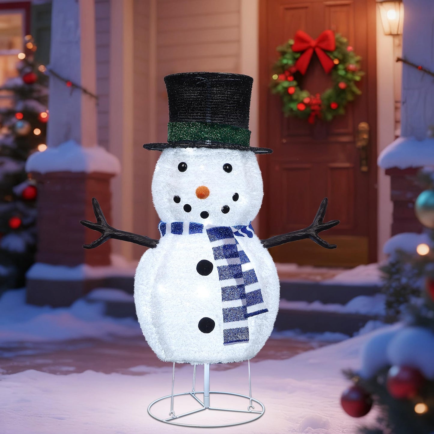 Dynaming 31.5 Inch Lighted Snowman Christmas Decorations, 45 LED Pre-Lit Light up Snowman with Top Hat, Collapsible Pop up Snowman for Outdoor Indoor Home Yard Garden Lawn Holiday Xmas Party