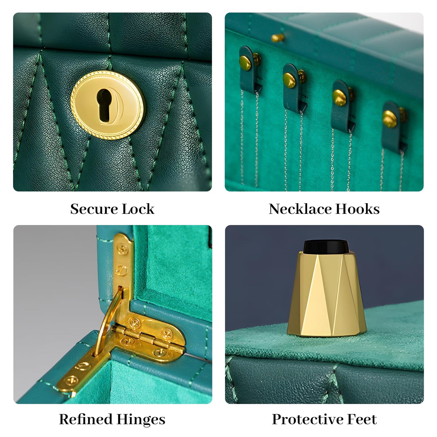 Homruilink Genuine Leather Jewelry Box – 3 Layer Large Jewelry Organizer with Mirror, Lockable Jewelry Box for Women – Necklace, Ring, Earring Organizer with Drawer - Fathers Day Gift for Dad (Green)