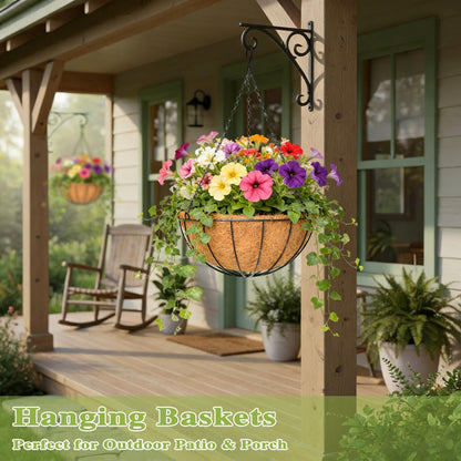 Qusuxi 4 Pack 16 Inch Hanging Planters Outdoor Metal Hanging Flower Baskets with Coco Fiber Liners Chain Round Wire Plant Holder Hanging Flower Pots (Watermelon)