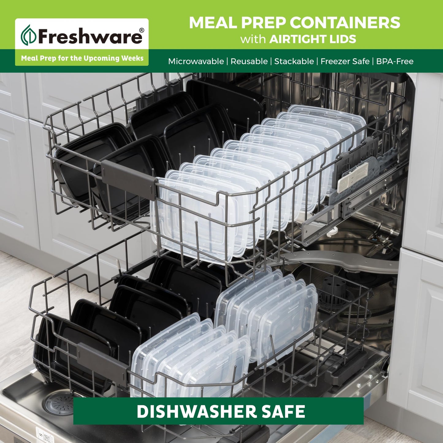 Freshware Meal Prep Containers [300 Pack] 1 Compartment with Lids, Food Storage Containers, Bento Box, BPA Free, Stackable, Microwave/Dishwasher/Freezer Safe (24 oz)