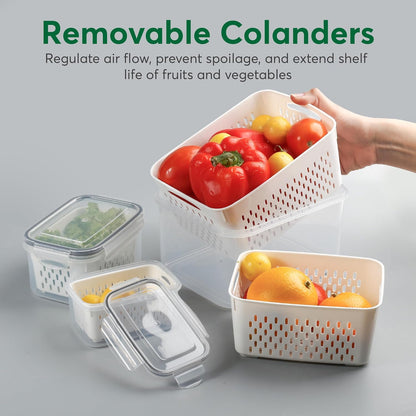 Skiennix Fruit Storage Containers - 5 Set BPA-Free Plastic with Colanders | Dishwasher Safe & Leakproof