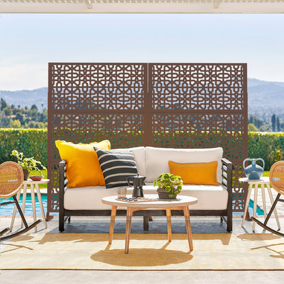 Elevens Outdoor Decor Privacy Fence Screen Metal Fence Panels,Decorative Privacy Screen with Stand,Outdoor Divider for Garden Patio Backyard,76" H×35" W(Brown-Perilla)