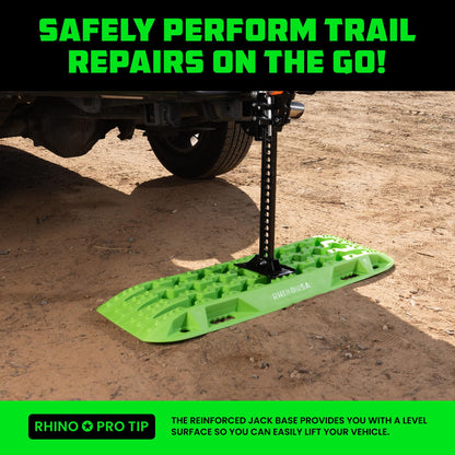 Rhino USA Off-Road Recovery Traction Boards - 2 Pack Ultimate Tire Traction Mountable Mats for 4X4 Vehicles in Sand, Mud & Snow. Heavy Duty Zipper Carry Bag and Leashes Included - (Green)