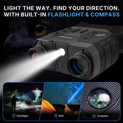 WOGREE Night Vision Goggles, 4K Night Vision Binoculars for Adults, 36MP Photo, 5000mAh Rechargeable Battery, 1300FT Range, 8X Digital Zoom, Infrared Vision, 32GB SD, Flashlight & Compass for Camping