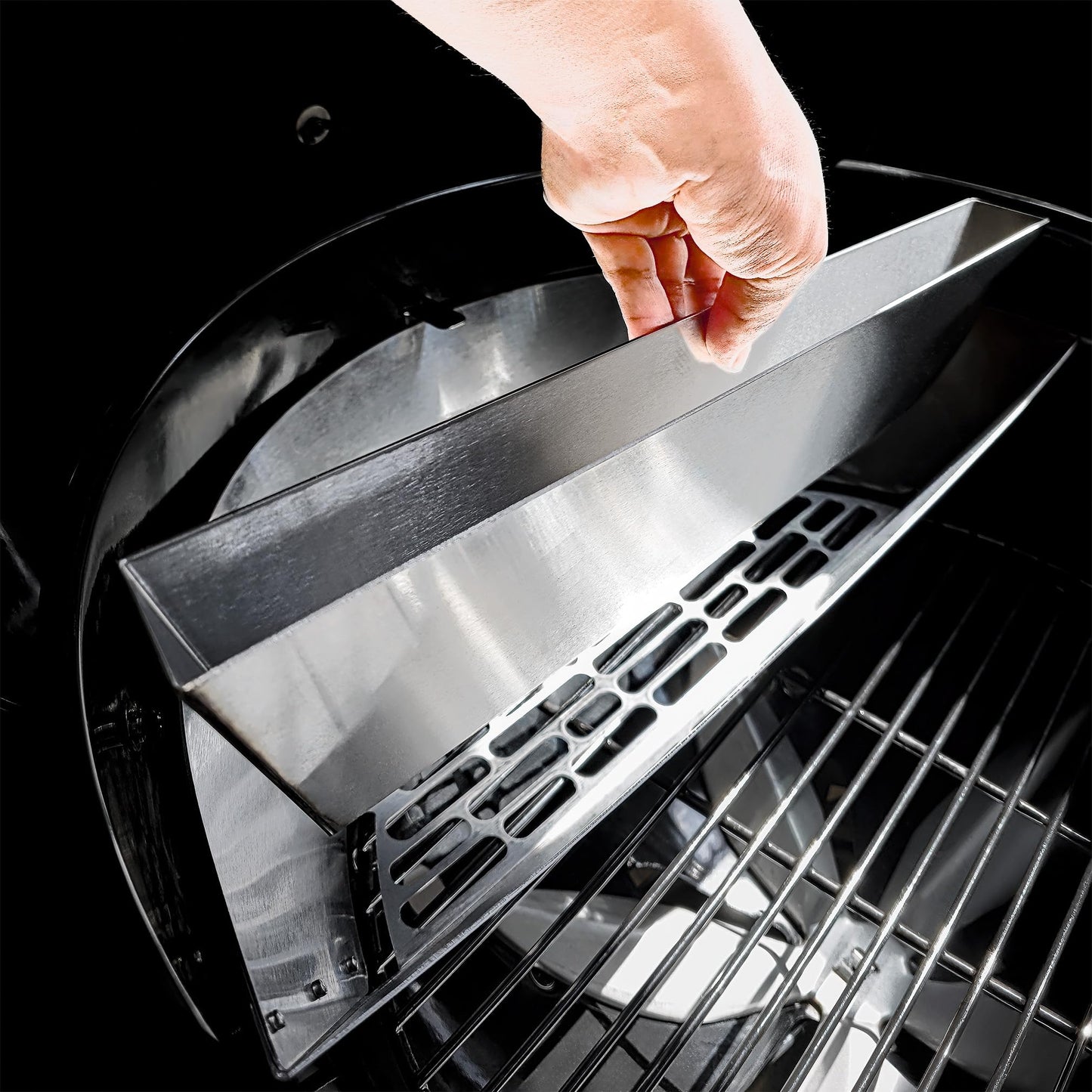 Slow 'N Sear® Deluxe Charcoal Basket Insert for 22" Weber Kettle Grills – Patented Stainless Steel Two-Zone Cooking Accessory with Removable Water Reservoir for Low & Slow Smoking and Searing