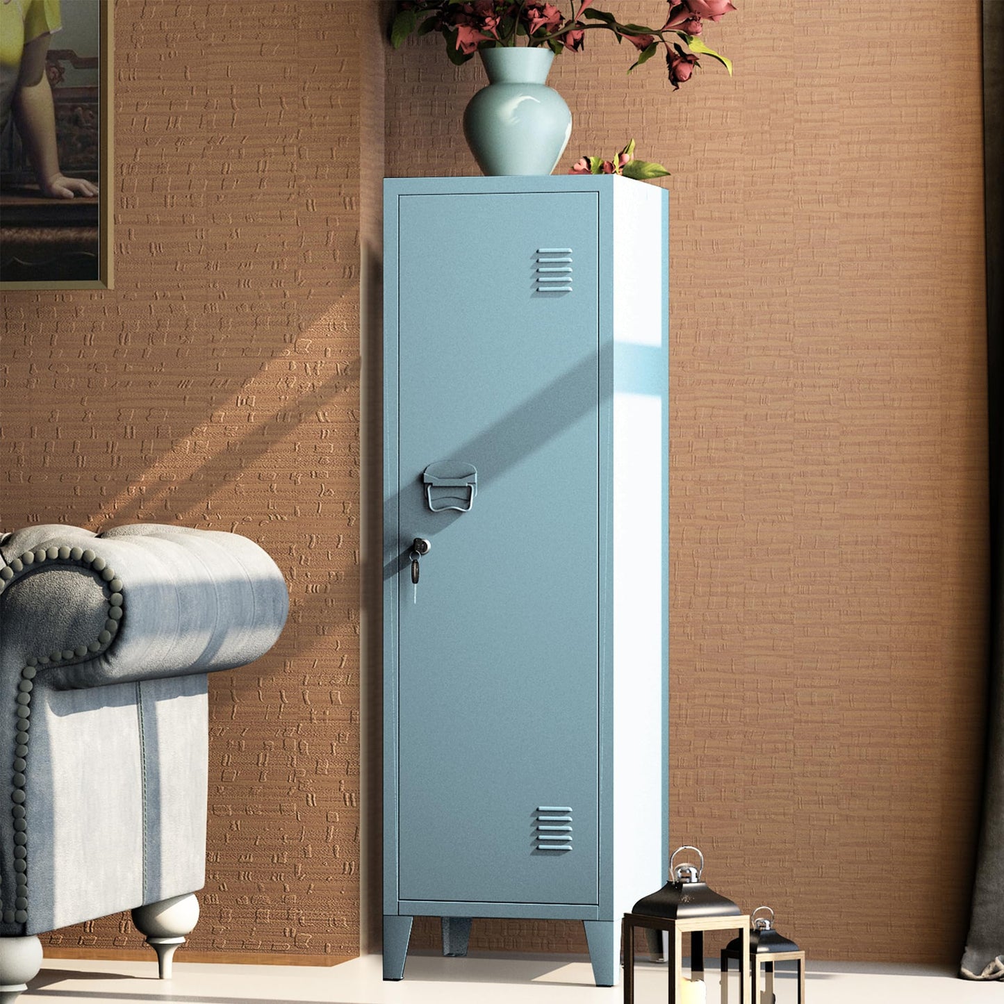 MIOCASA Metal Cabinet Home Office Storage Cabinets with Doors and Shelves Lockable File Cabinet Organizer Coat Lockers for Kids