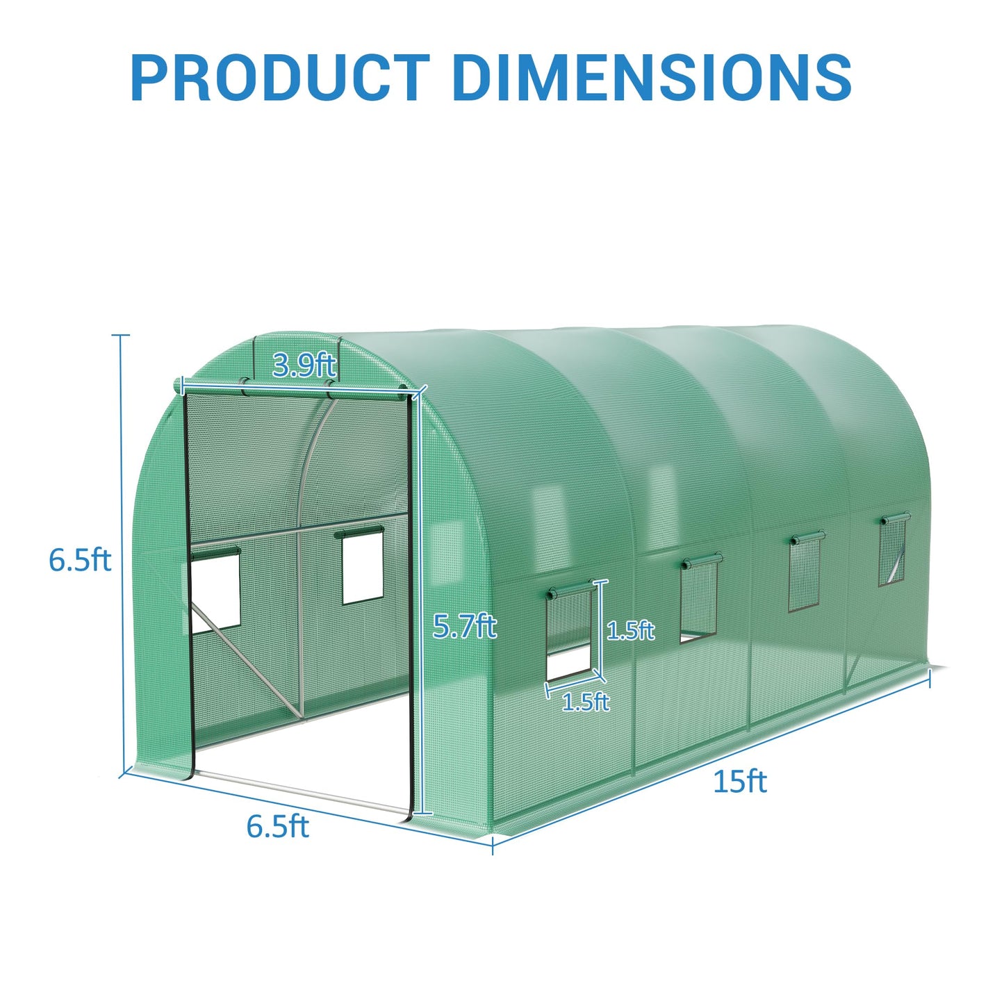 Heavy Duty Walk-in Greenhouse for Outdoor Gardening, Plant Growth with Galvanized Steel Frame, Green PE Cover, Roll-Up Door & 8 Vent Windows for Year-Round Gardening