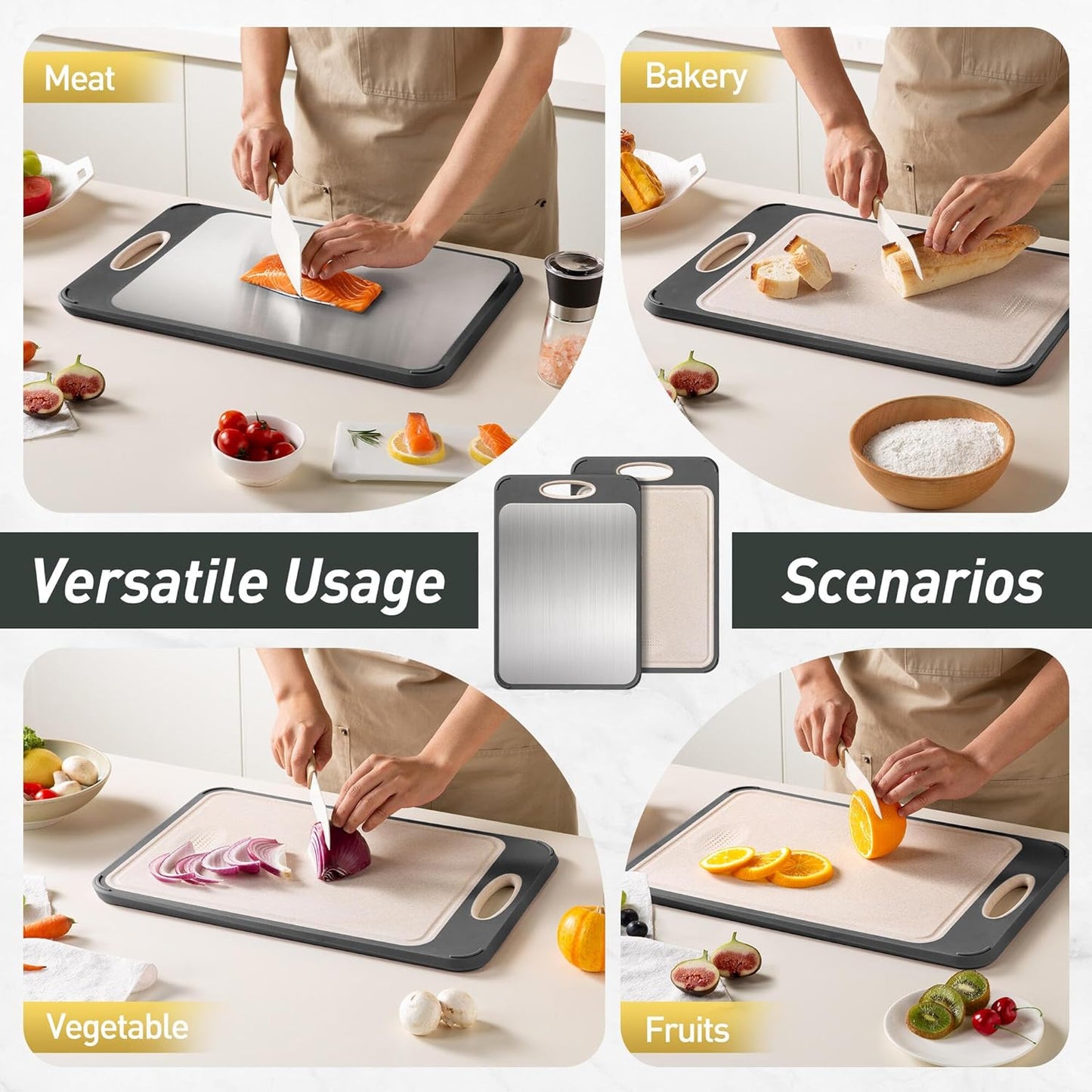Stainless Steel Cutting Board - Non-Toxic Double-Sided Chopping Board for Meat & Vegetables | Large 16” x 11” Size