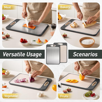 Stainless Steel Cutting Board - Non-Toxic Double-Sided Chopping Board for Meat & Vegetables | Large 16” x 11” Size