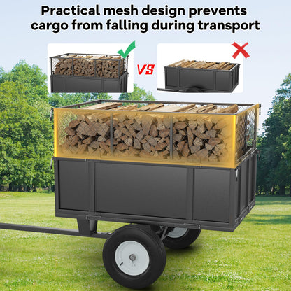 Heavy Duty 750LB Capacity Steel Dump Cart Trailer for ATV, 17 Cu.Ft Utility Garden Wagon, 2 Wheels, Durable Tow-Behind for UTV, Lawn Mower, Tractor, Landscaping