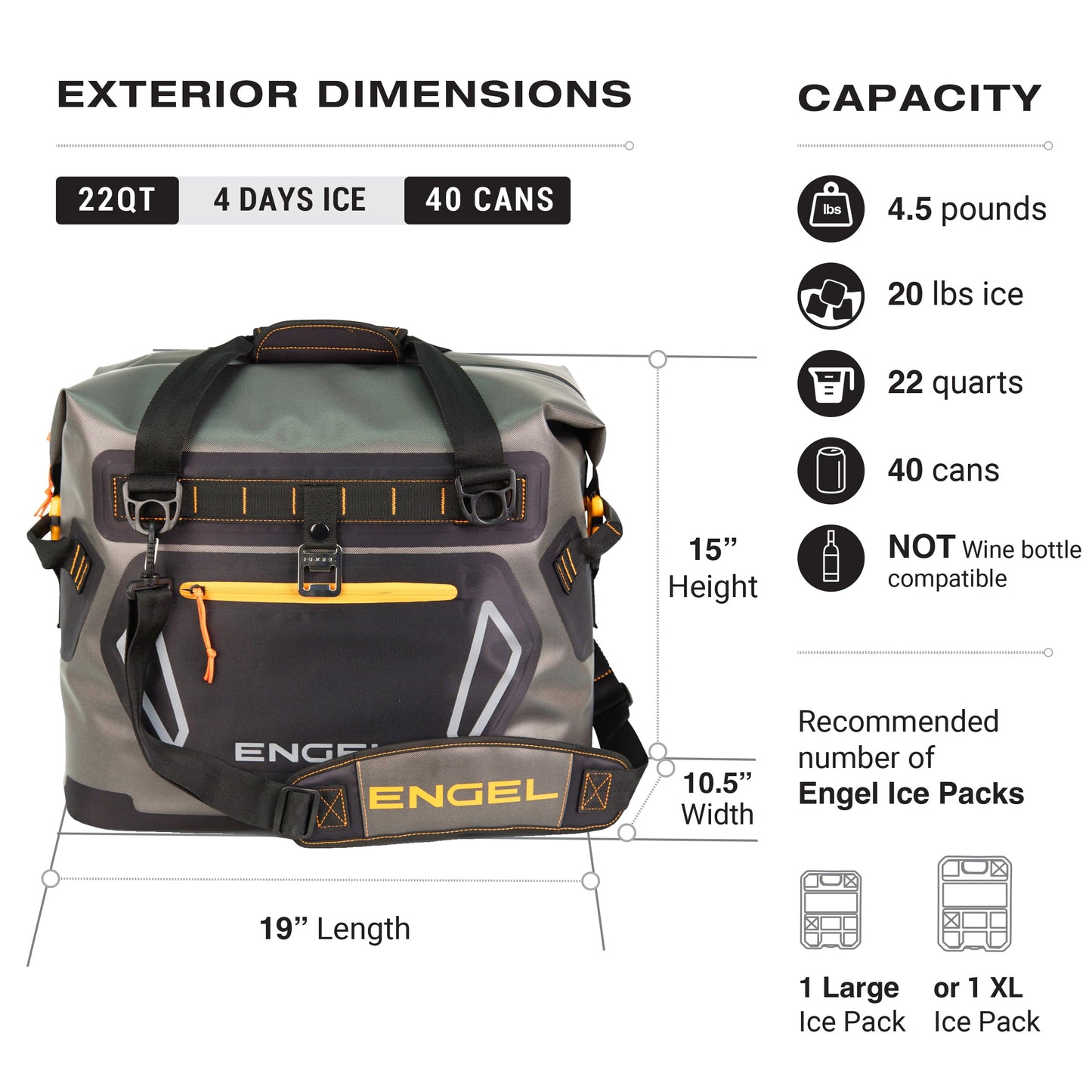 Engel HD20 High-Performance Soft Sided Tote Cooler - Durable, Leak-Proof, Portable Ice Chest for Camping, Fishing, Tailgating & Outdoor Activities - Long-Lasting Cold Retention