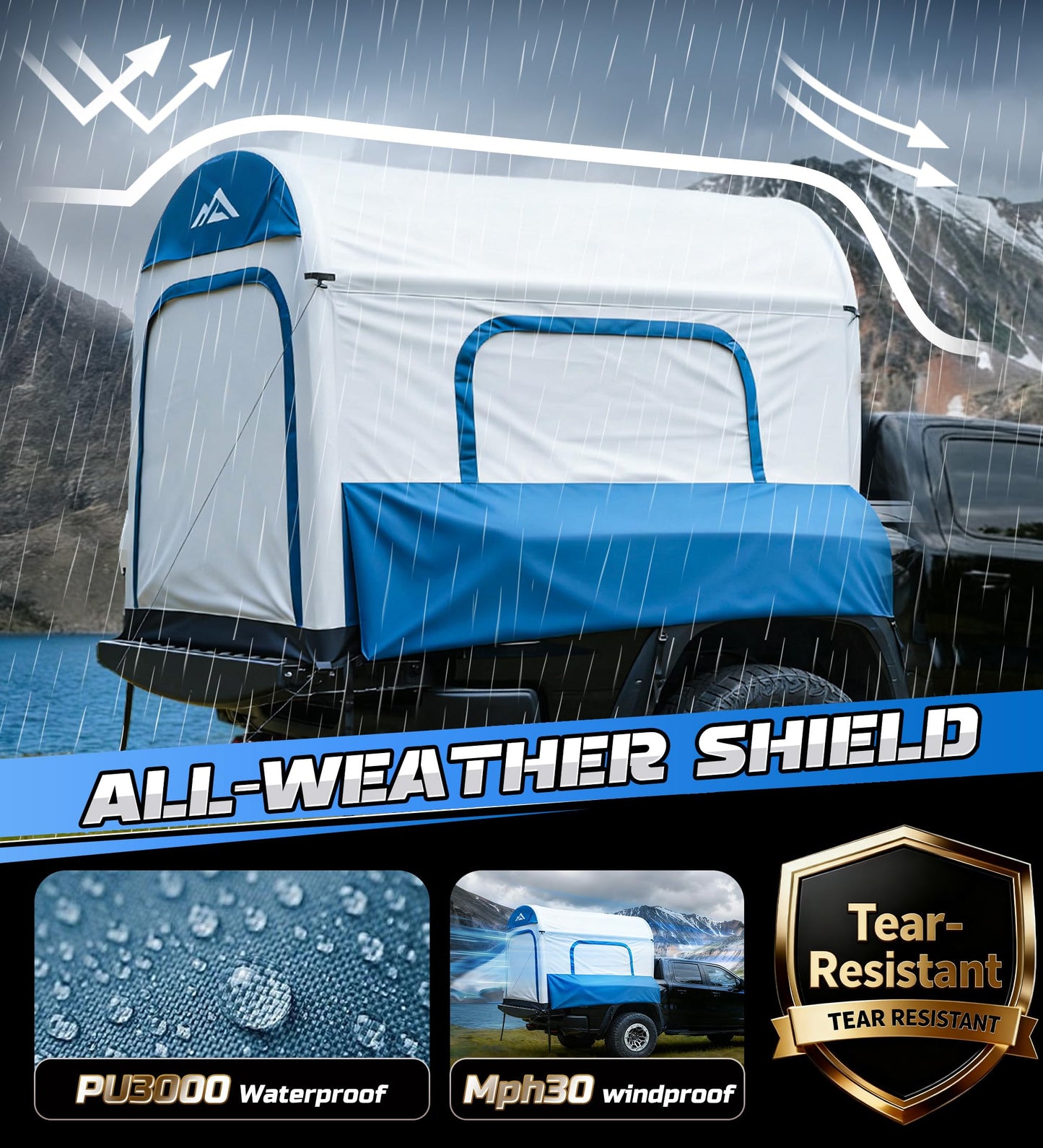 WildFinder Inflatable Truck Bed Tent for Camping 5.5ft-8ft, PU 3000mm Waterproof Pickup Truck Tent with 4'' Thick TPU Air Beams, 2 Mins Fast Setup Portable Ground & Truck Tent for 2-3 Person