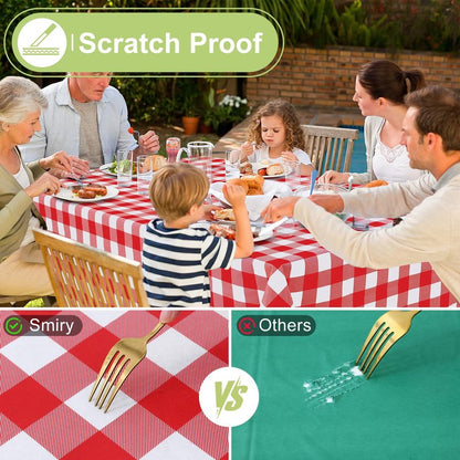 Smiry Rectangle Table Cloth, Waterproof Vinyl Tablecloths with Flannel Backing, Wipeable Buffalo Plaid Table Cover for Picnic, Indoor and Outdoor (Red & White, 60"x84")