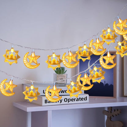 Ramadan Lights Star Moon String Lights 10Ft 20 LED Fairy Lights Battery Operated with 2 Modes Indoor Twinkle Ramadan Kareem and Eid Mubarak Decorations for Home Bedroom Eid al-Fitr Party