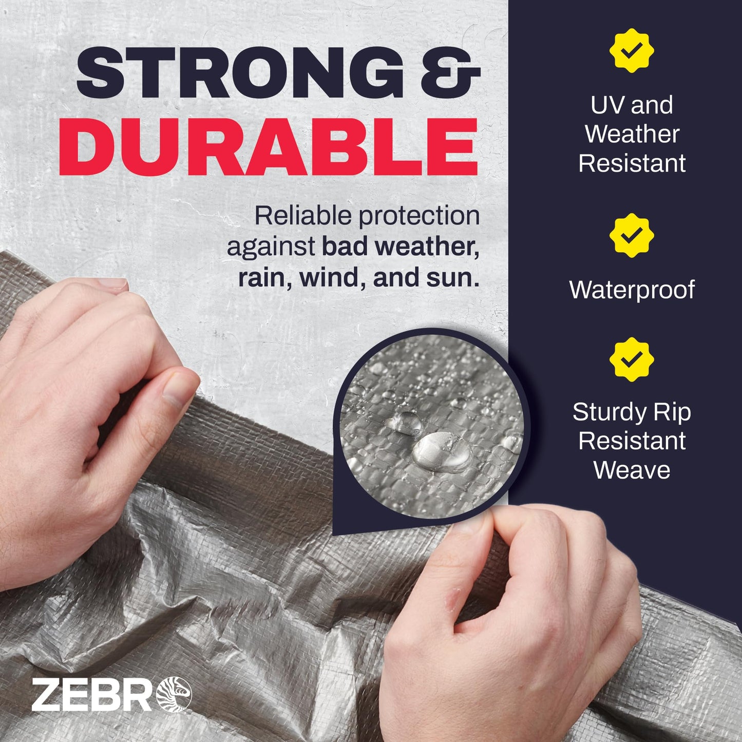 20' x 40' Silver/Black Heavy Duty Tarp with Grommets Reinforced - 10 Mil Thick - Double Sided Plastic Waterproof Tarps - Large Tarpaulin Cover for Outdoor Camping Tent Tarp RV Roof Rain - Zebro